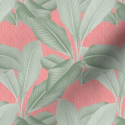 Palm In Palm ~ Sage on Coral Linen Luxe