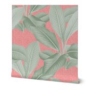 Palm In Palm ~ Sage on Coral Linen Luxe