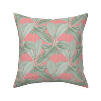 Palm In Palm ~ Sage on Coral Linen Luxe