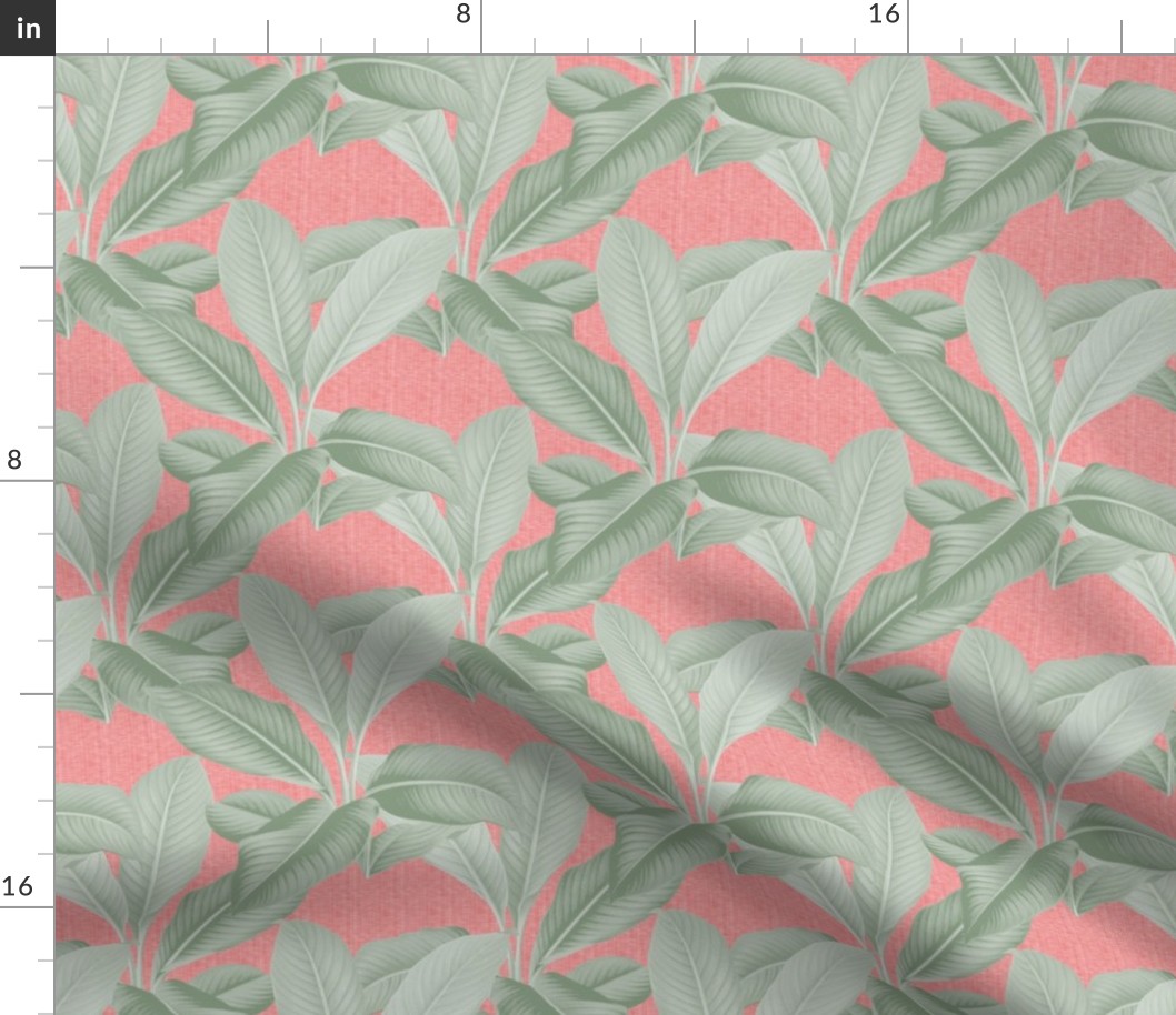 Palm In Palm ~ Sage on Coral Linen Luxe