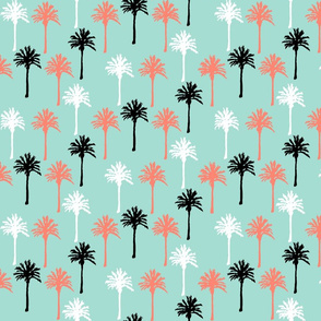 Palm Trees in Mint, Coral, Black & White