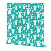 Bouncing Bunnies - Rabbits Flowers Easter Turquoise