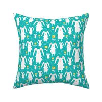 Bouncing Bunnies - Rabbits Flowers Easter Turquoise