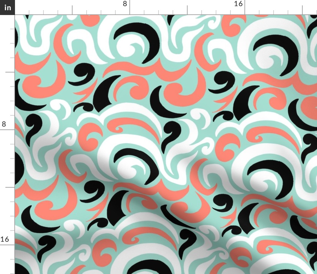 mint, coral swirl