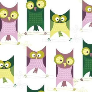 Green Retro Owls