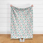 Dinosaur roar - coral and mint green