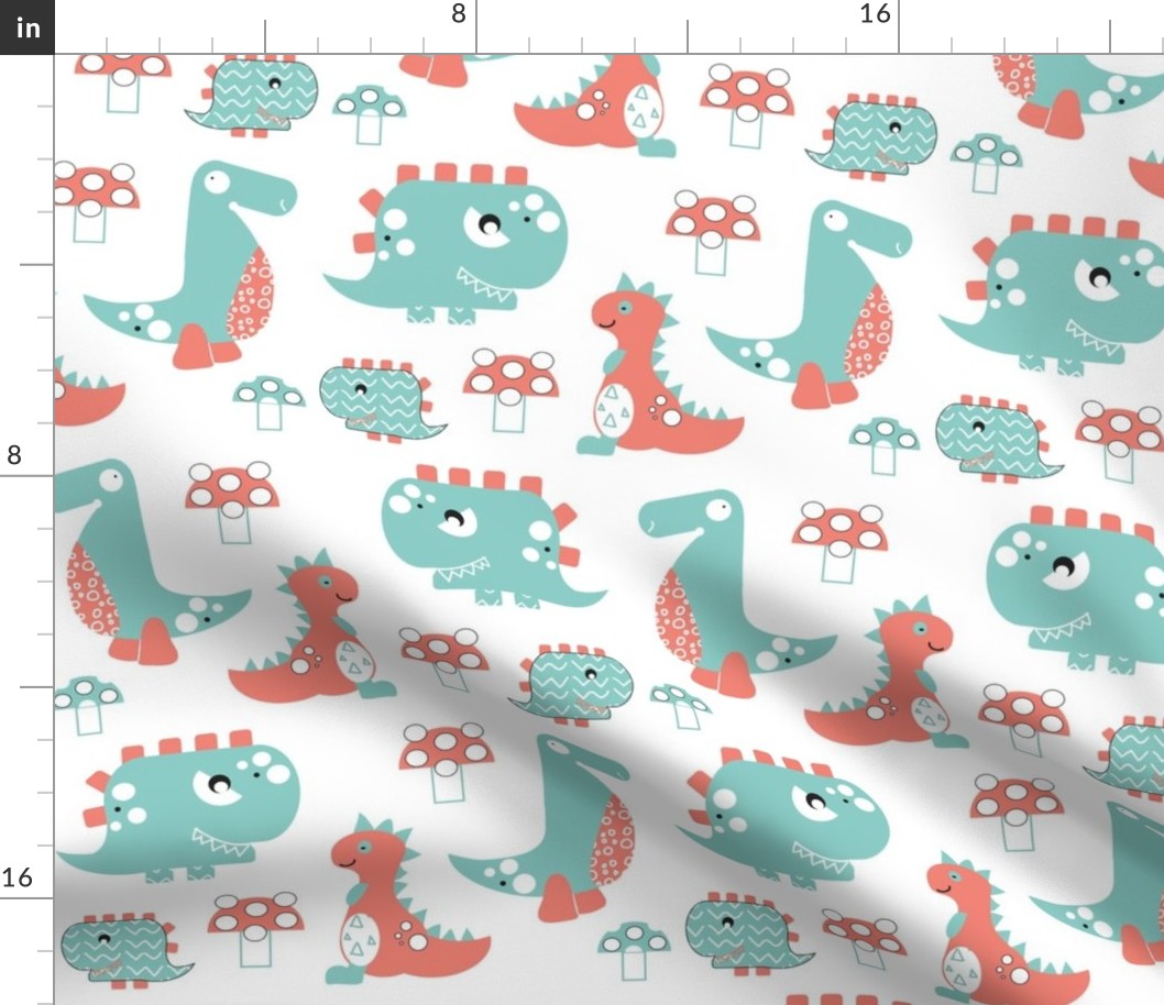 Dinosaur roar - coral and mint green