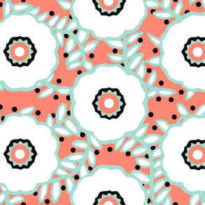 Flowers & Leaves in Mint & Coral