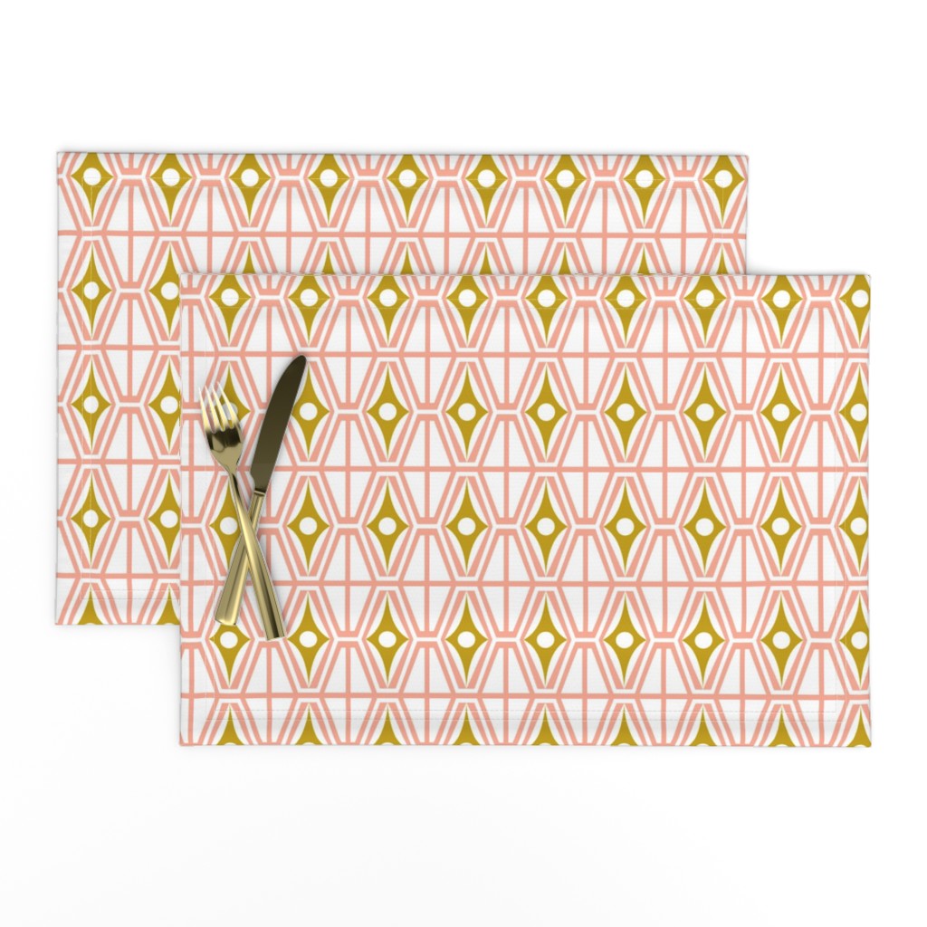 Metro - Midcentury Modern Retro Geometric Fusion Blush Pink & Goldenrod