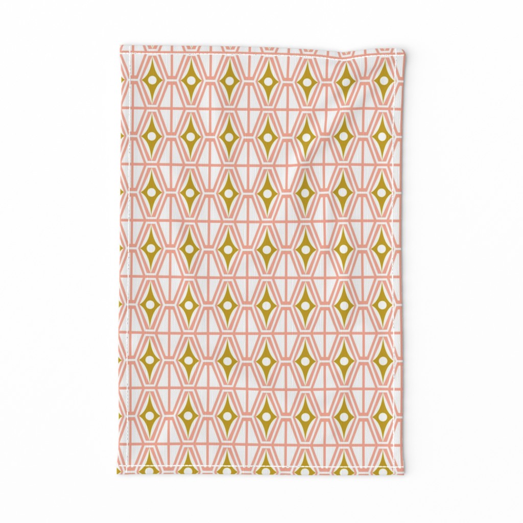 Metro - Midcentury Modern Retro Geometric Fusion Blush Pink & Goldenrod