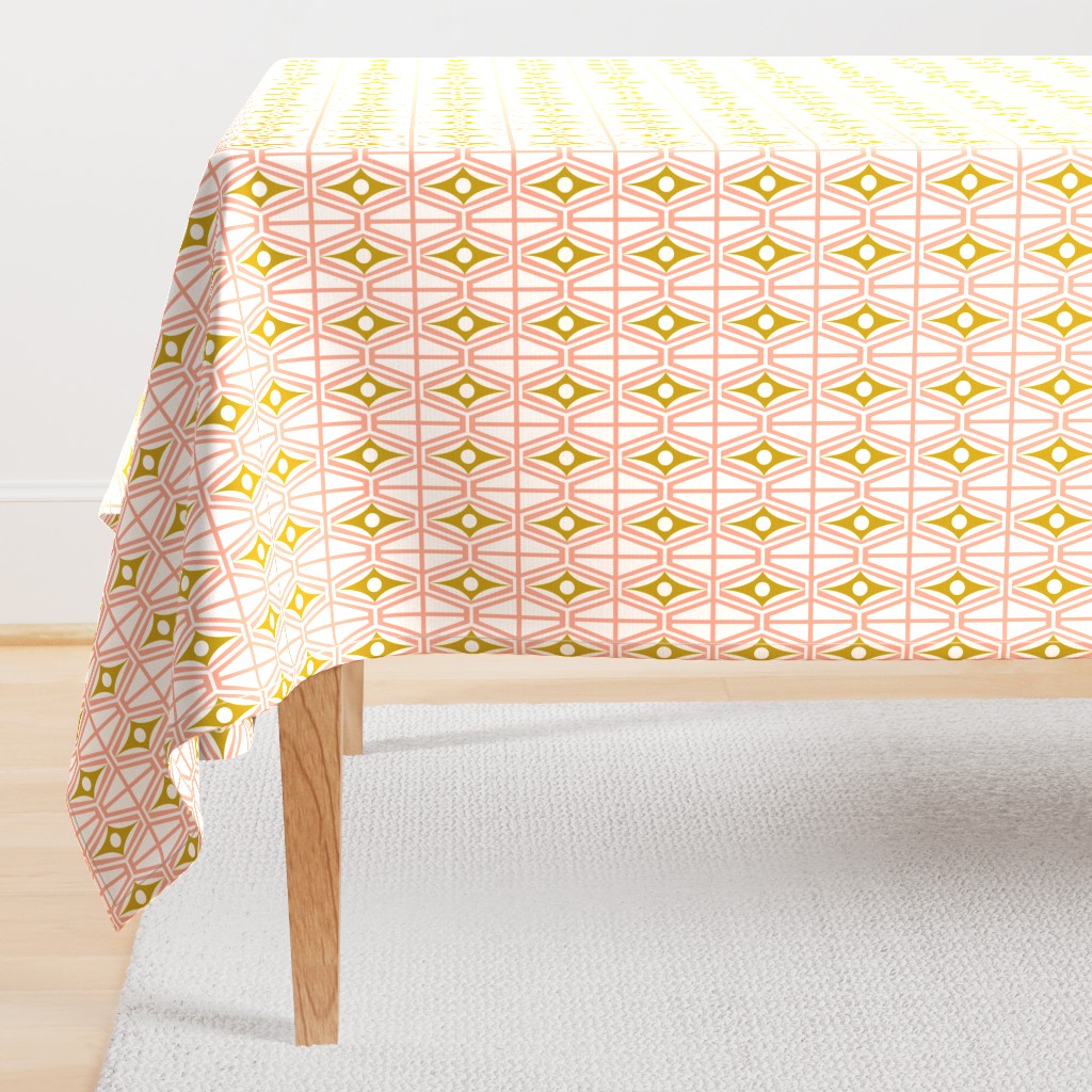 Metro - Midcentury Modern Retro Geometric Fusion Blush Pink & Goldenrod