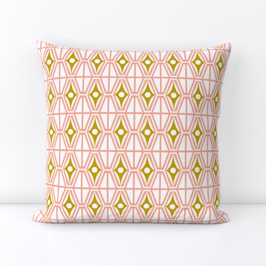 Metro - Midcentury Modern Retro Geometric Fusion Blush Pink & Goldenrod