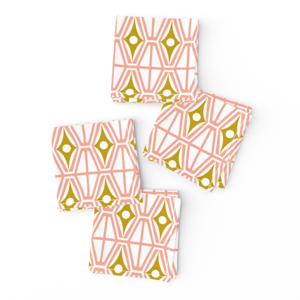 Metro - Midcentury Modern Retro Geometric Fusion Blush Pink & Goldenrod