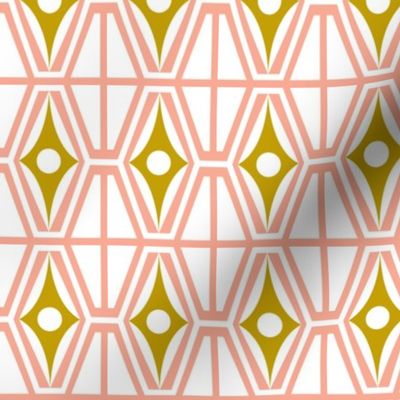 Metro - Midcentury Modern Retro Geometric Fusion Blush Pink & Goldenrod