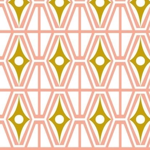 Metro - Midcentury Modern Retro Geometric Fusion Blush Pink & Goldenrod