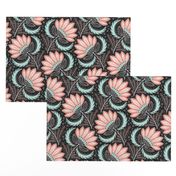 floral of coral, mint, black & white