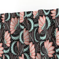 floral of coral, mint, black & white