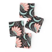 floral of coral, mint, black & white