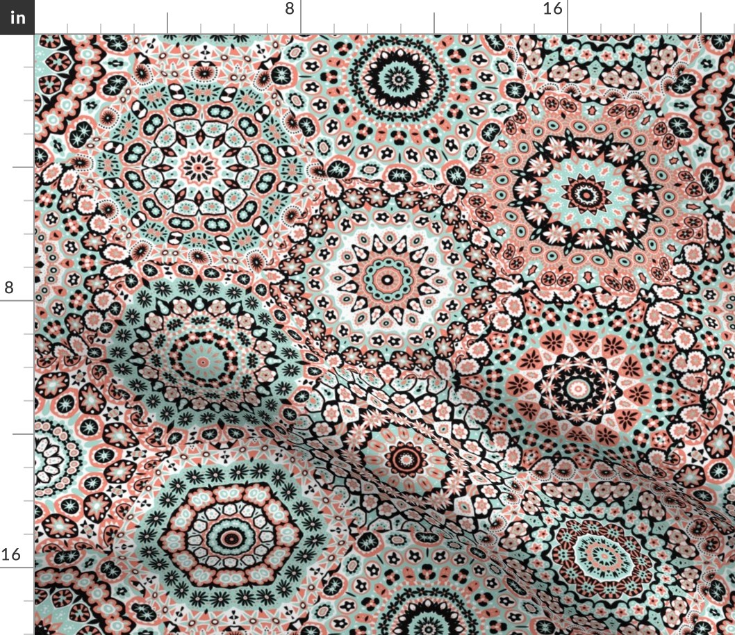 Granny's Hexi Millefiori Quilt in Mint and Coral