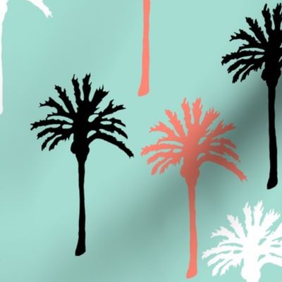 Larger Palm Trees in Black, White & Coral 