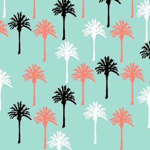 Larger Palm Trees in Black, White & Coral 