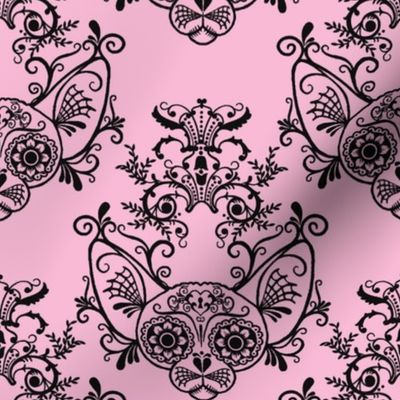  Sugar Skull Sphynx Cat Damask Pink