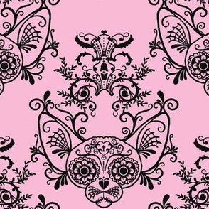  Sugar Skull Sphynx Cat Damask Pink