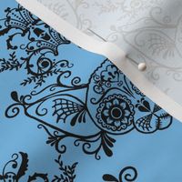  Sugar Skull Sphynx Cat Damask Blue