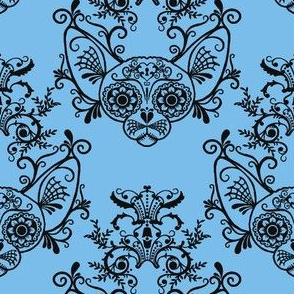  Sugar Skull Sphynx Cat Damask Blue