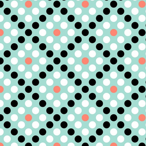 Polka Squares in Mint, Coral, Black and White