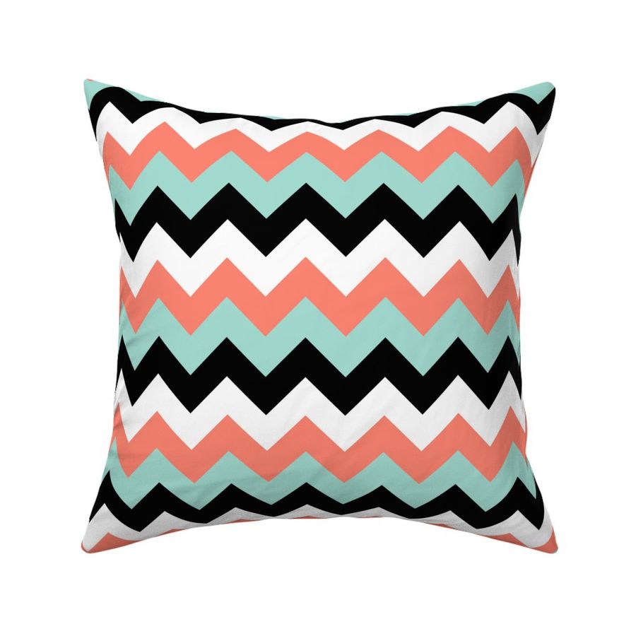 Chevron in Coral, Mint, Black and White