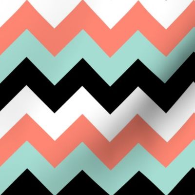 Chevron in Coral, Mint, Black and White