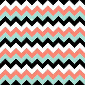 Chevron in Coral, Mint, Black and White