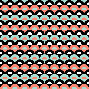 Scallop in Coral, Mint, Black and White