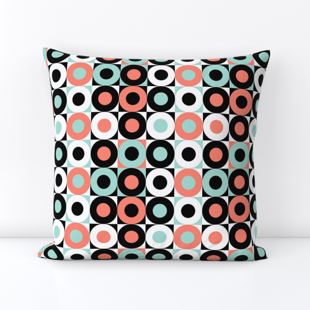 Pop Art Donuts in Coral, Mint, Black and White