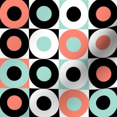 Pop Art Donuts in Coral, Mint, Black and White