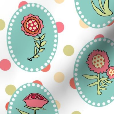 Flowers in Ovals with Polka Dots