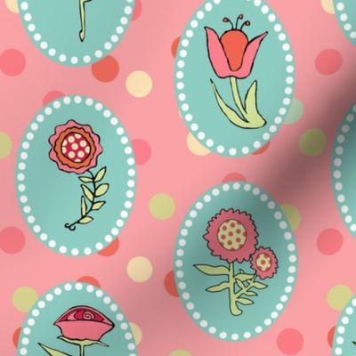 Flowers in Ovals on Pink