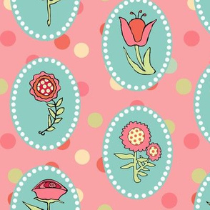 Flowers in Ovals on Pink