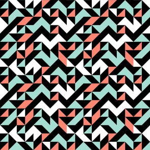 Aztec Triangles in Mint, Coral, Black and White