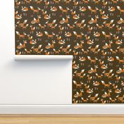 Foxes and Mushrooms on Brown