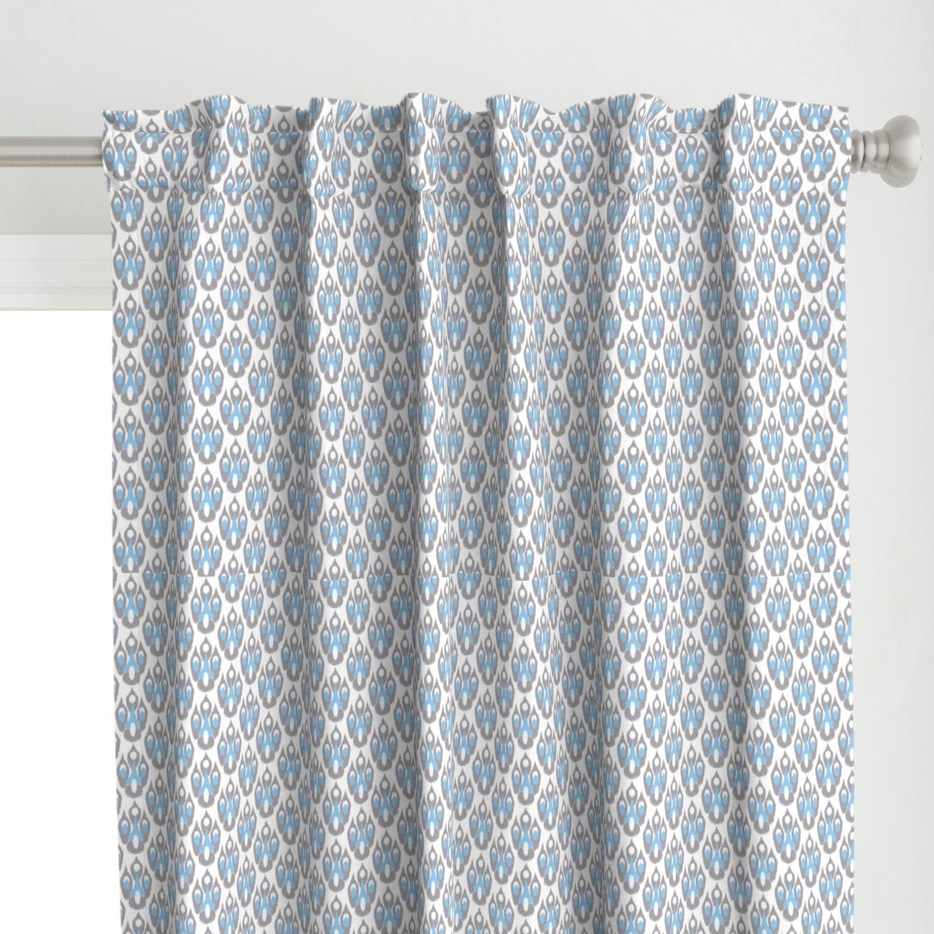 Grey Blue Ikat Damask