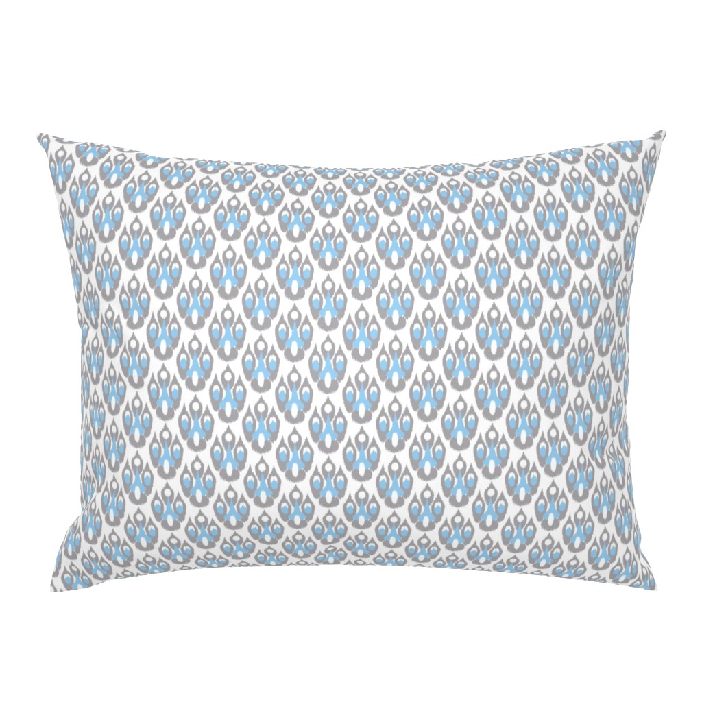 Grey Blue Ikat Damask