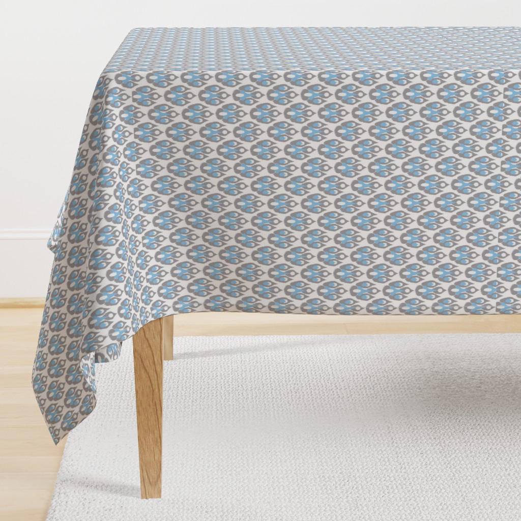 Grey Blue Ikat Damask