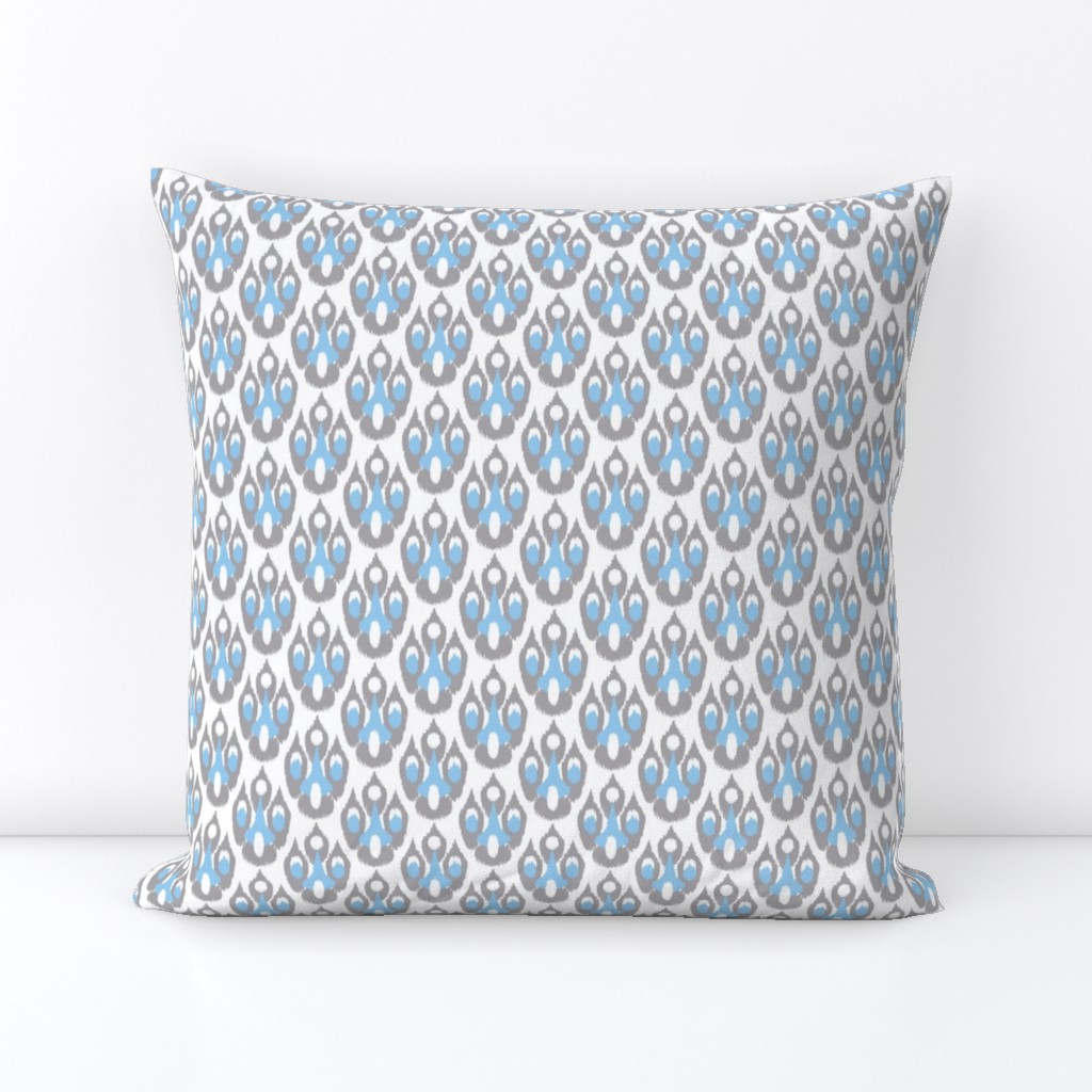 Grey Blue Ikat Damask