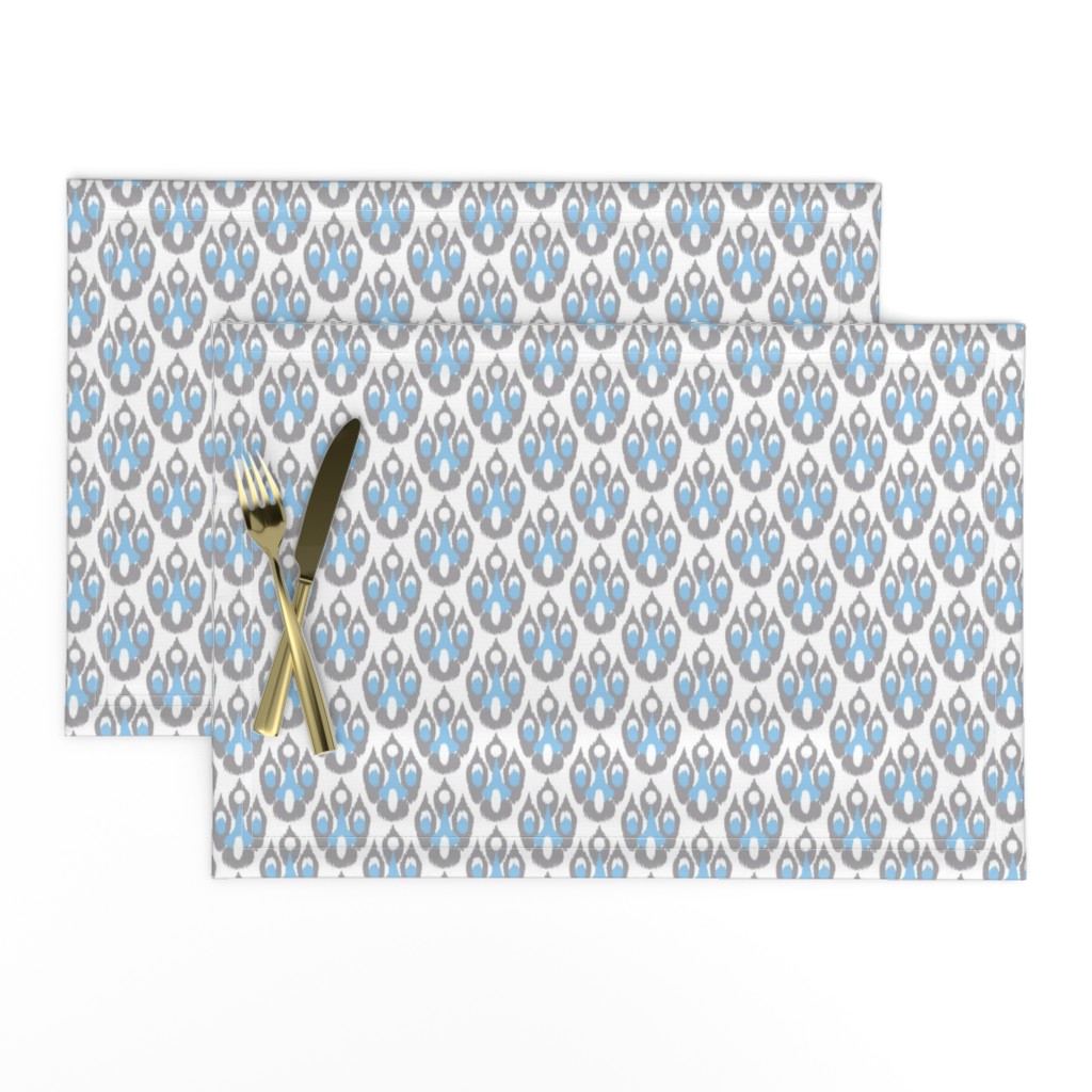 Grey Blue Ikat Damask