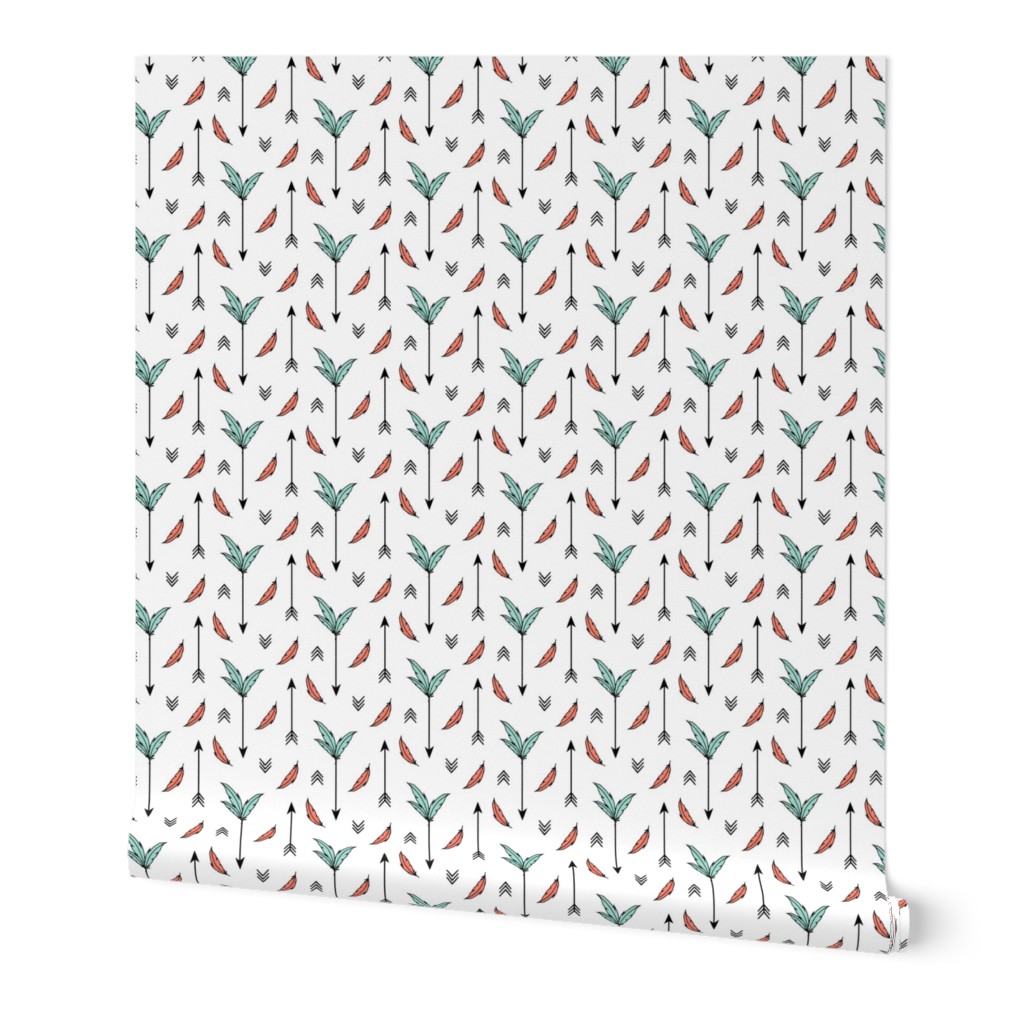 Arrows & Feathers - Coral Mint