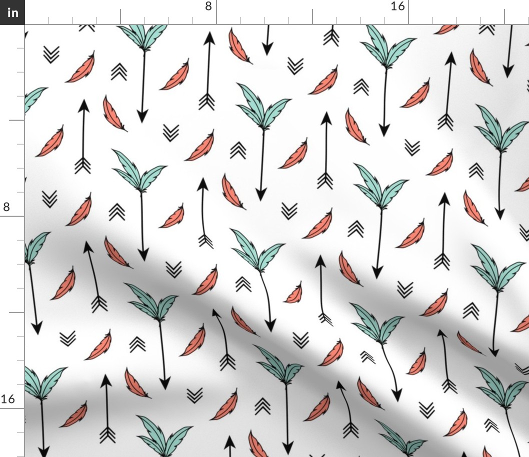 Arrows & Feathers - Coral Mint