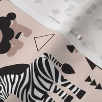 Geometric jungle zoo animals adorable kids design in gender neutral black white and beige 