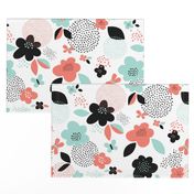 Scattered flowers // by petite_circus // black and white mint coral peach // cute baby kids nursery // 